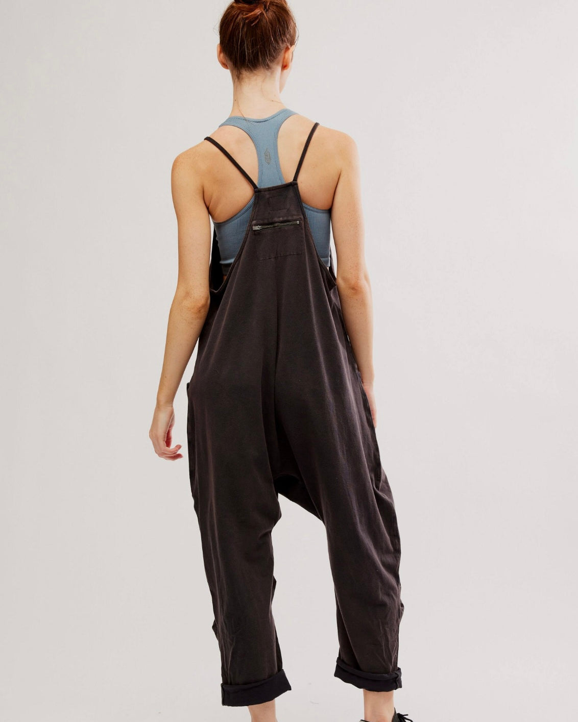 Free People 'Hot Shot' onesie, featuring a slouchy, oversized fit with dropped crotch and pockets, washed black