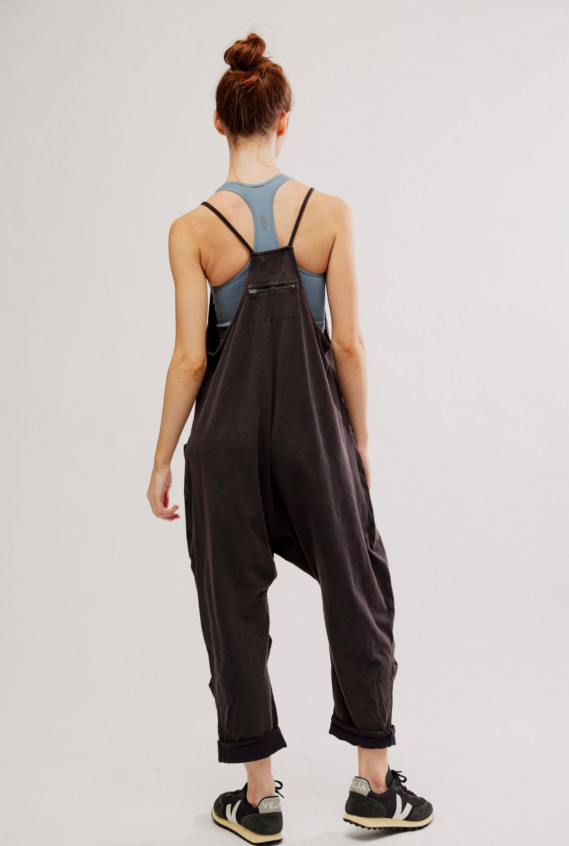 Free People 'Hot Shot' onesie, featuring a slouchy, oversized fit with dropped crotch and pockets, washed black