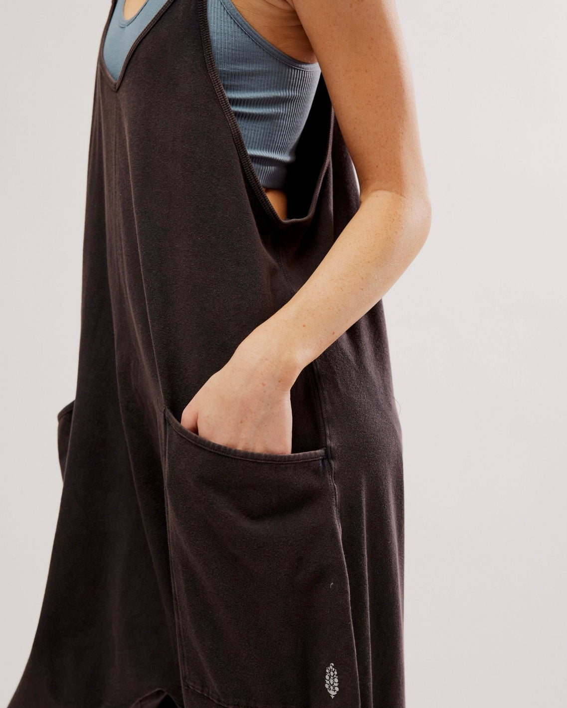 Free People 'Hot Shot' onesie, featuring a slouchy, oversized fit with dropped crotch and pockets, washed black