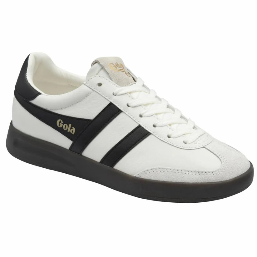 Gola Cyclone Leather Sneaker designed with durable rubber sole and sleek leather finish, Black/Off-White