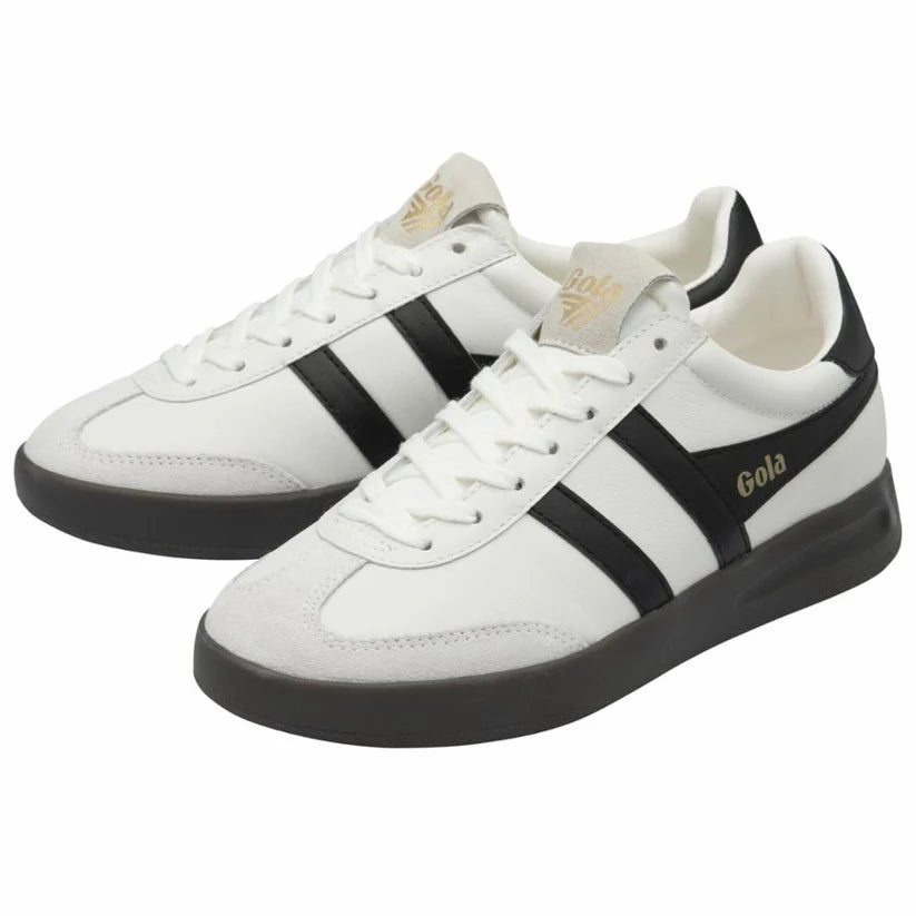 Gola Cyclone Leather Sneaker designed with durable rubber sole and sleek leather finish, Black/Off-White