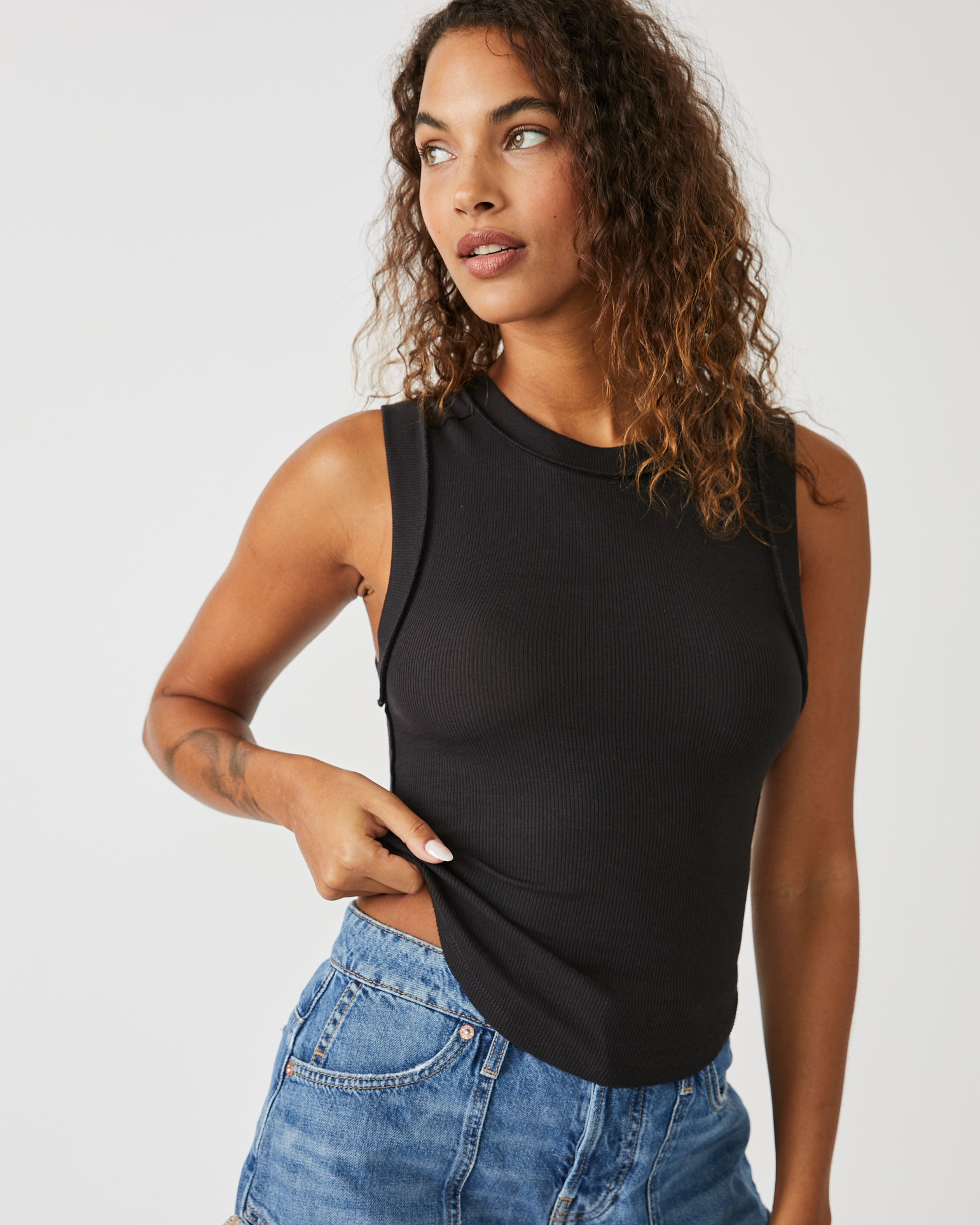 Free People Kate Tee made from soft fabric with a relaxed fit and a round neckline, Black
