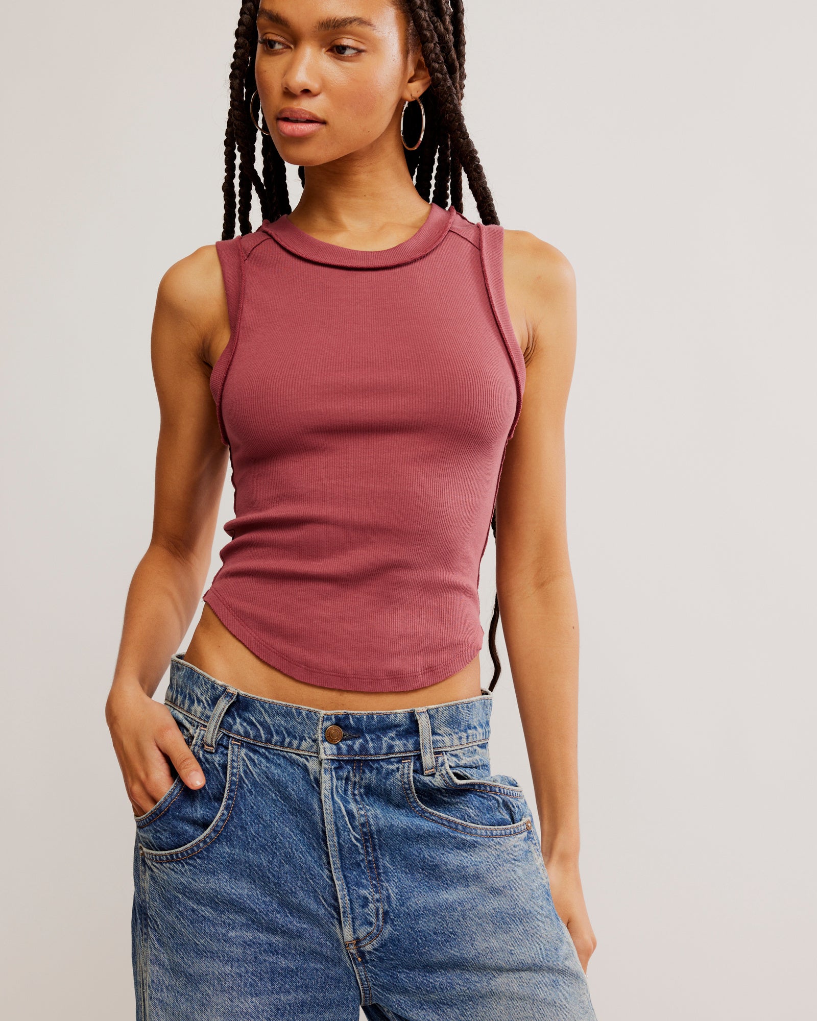 Free People Kate Tee made from soft fabric with a relaxed fit and a round neckline, Wild Ginger
