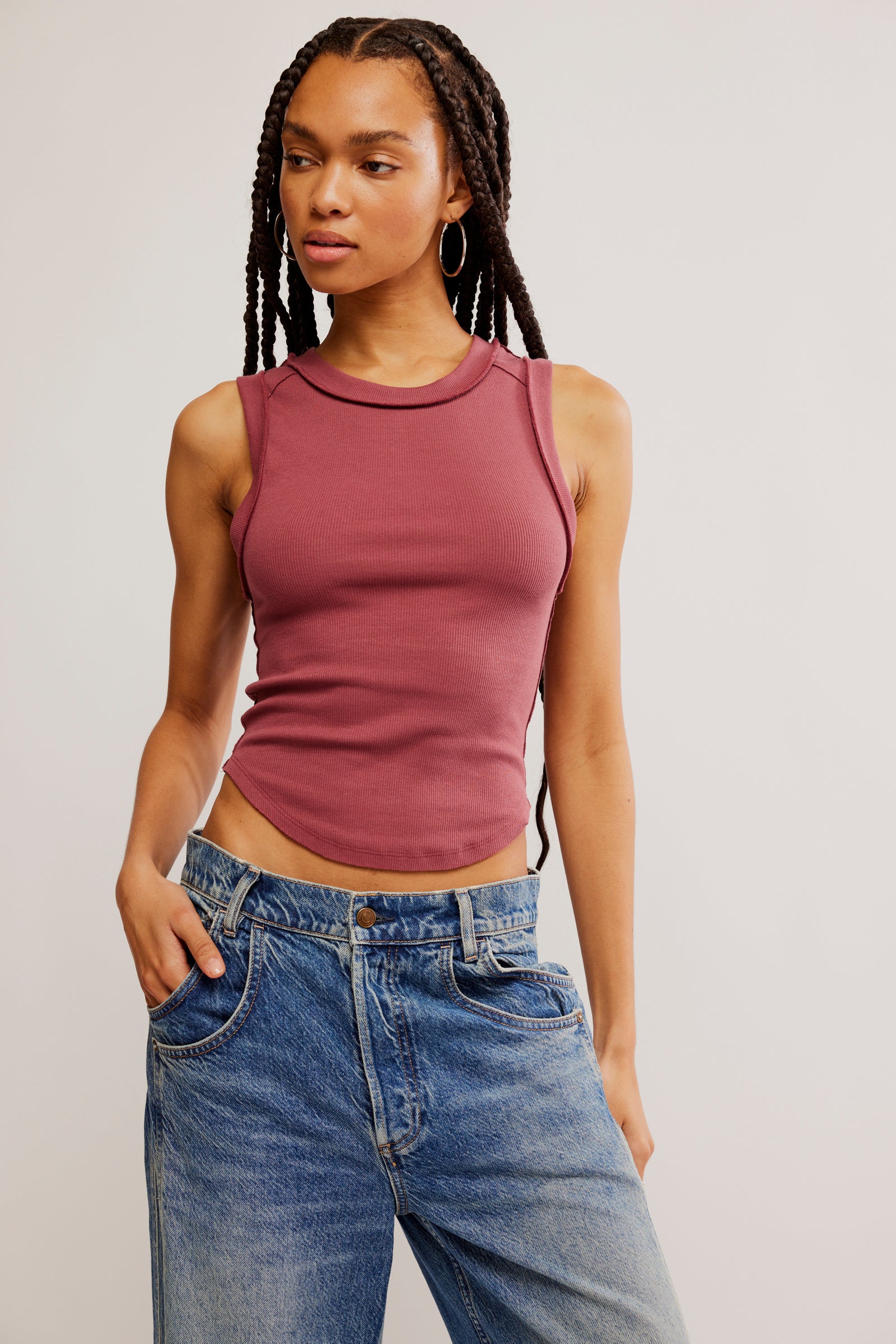 Free People Kate Tee made from soft fabric with a relaxed fit and a round neckline, Wild Ginger