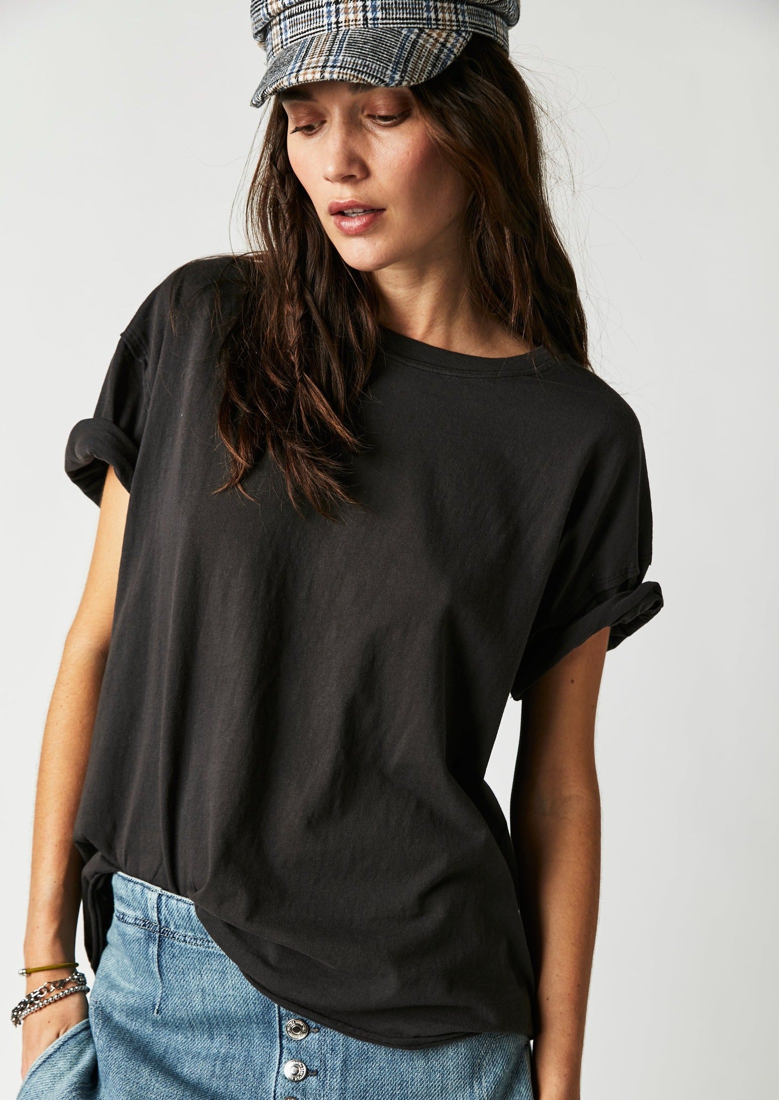 Free People The Nina Tee – A relaxed, classic-fit tee made from soft fabric, offering a comfortable and casual style, Black