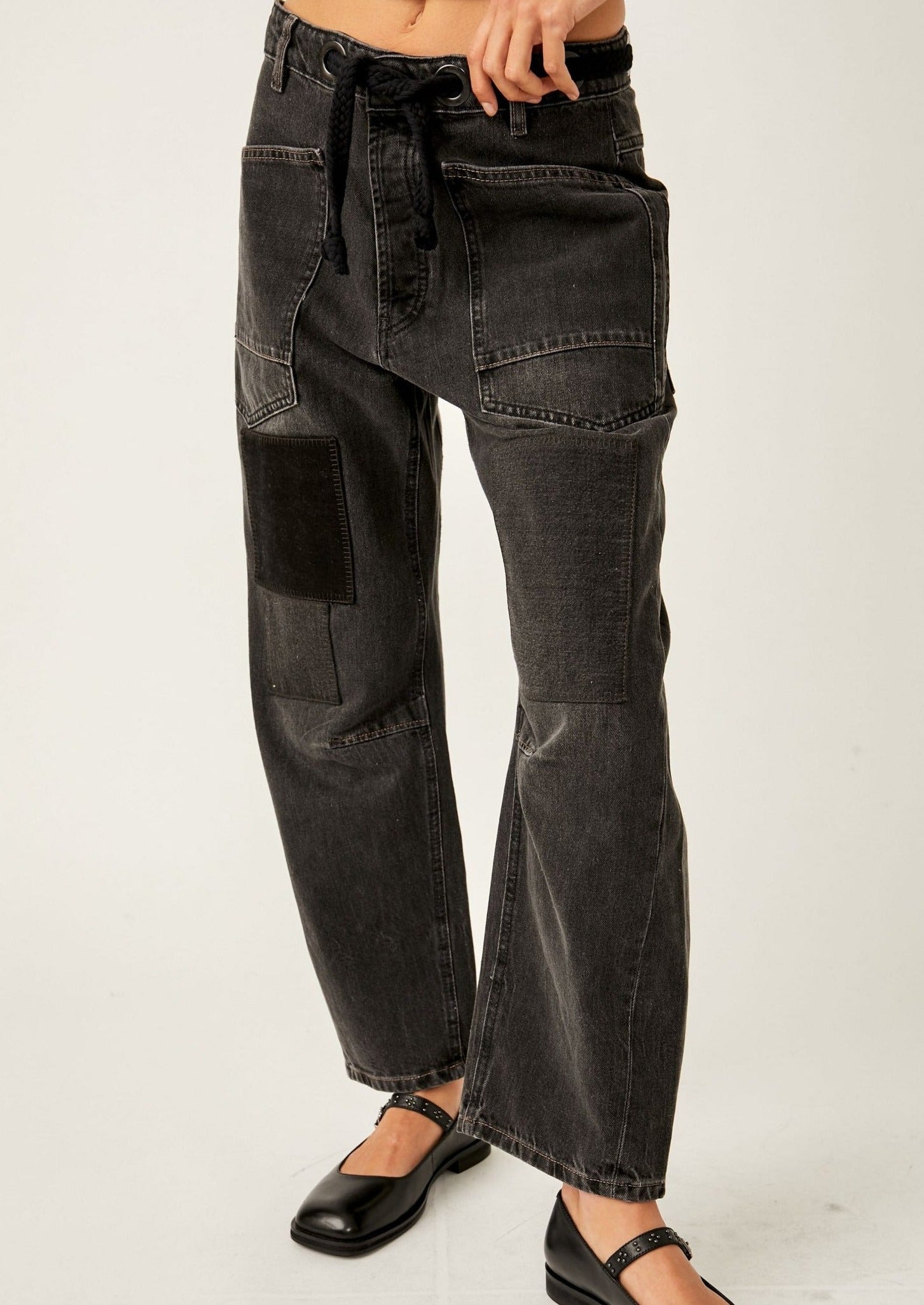 Free People Moxie Low Slung Pull-On Jeans – Low-rise, pull-on jeans with a relaxed fit, Nighthaw