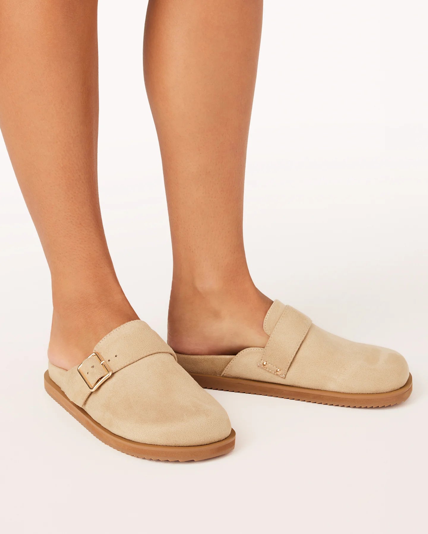 Orlin Suede Slip-On Clogs with low heel, clean lines, and soft suede finish, Desert Suede