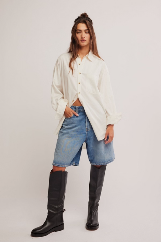 We The Free Montana Shorts with a relaxed, mid-rise fit and a button and zipper closure. Made from soft, lightweight fabric, these casual shorts feature a distressed, worn-in look with frayed hems for a laid-back, boho-inspired style, Haven
