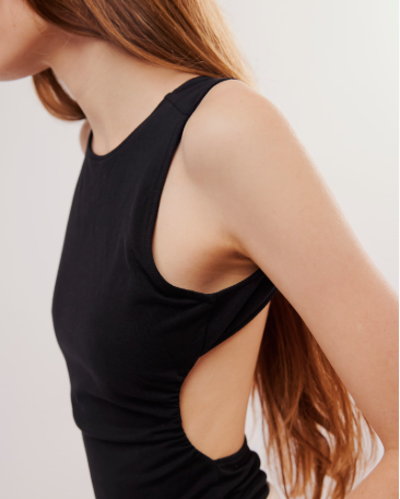 Free People Wear It Out Backless Cami with a crew neckline, fitted style, and open back design, Black