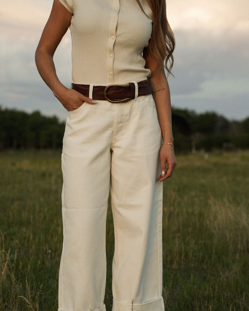 Z Supply Lou Denim Pant, featuring a relaxed fit, high-rise waist, soft stretch denim fabric, and casual straight-leg silhouette, Off White