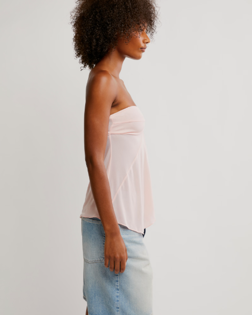 Free People Call Me Later Tunic – A chic strapless tunic-length top with a fitted bust, twisted detail at the sweetheart neckline, and a center-front split, made from soft, stretchy fabric for a versatile, stylish look, Pink