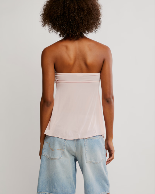 Free People Call Me Later Tunic – A chic strapless tunic-length top with a fitted bust, twisted detail at the sweetheart neckline, and a center-front split, made from soft, stretchy fabric for a versatile, stylish look, Pink