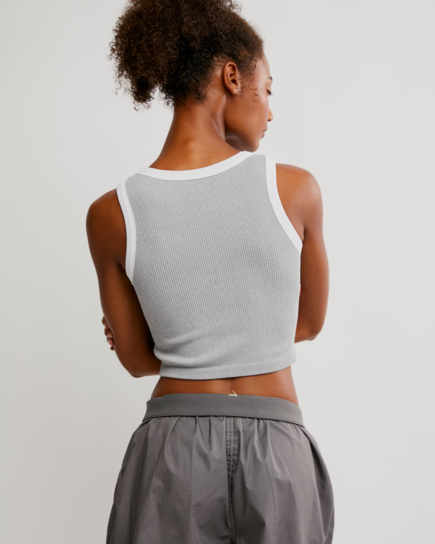 Free People Make It Happen Brami with a stretchy, snug fit, scoop neckline, and cropped design, Grey/White