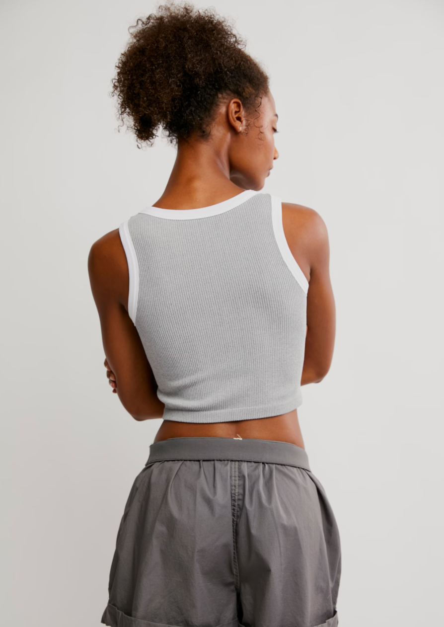 Free People Make It Happen Brami with a stretchy, snug fit, scoop neckline, and cropped design, Grey/White