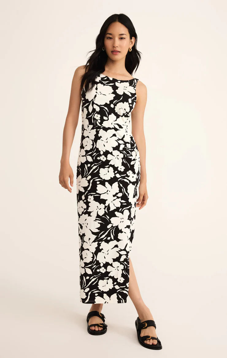 Z Supply Valencia La Plage Midi Dress with lightweight fabric, relaxed fit, and midi length for breezy, beach-inspired style Black