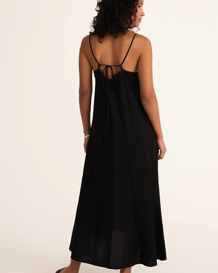 Z Supply Coast Linen Maxi Dress for women, made from breathable linen blend with a relaxed fit, maxi length, and breezy silhouette — perfect for warm-weather style, Black