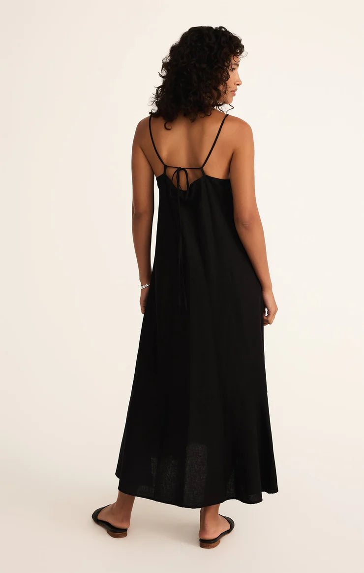 Z Supply Coast Linen Maxi Dress for women, made from breathable linen blend with a relaxed fit, maxi length, and breezy silhouette — perfect for warm-weather style, Black
