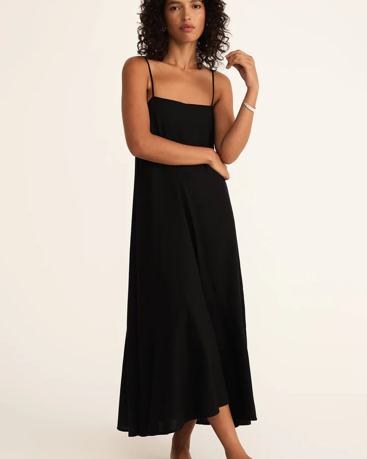 Z Supply Coast Linen Maxi Dress for women, made from breathable linen blend with a relaxed fit, maxi length, and breezy silhouette — perfect for warm-weather style, Black