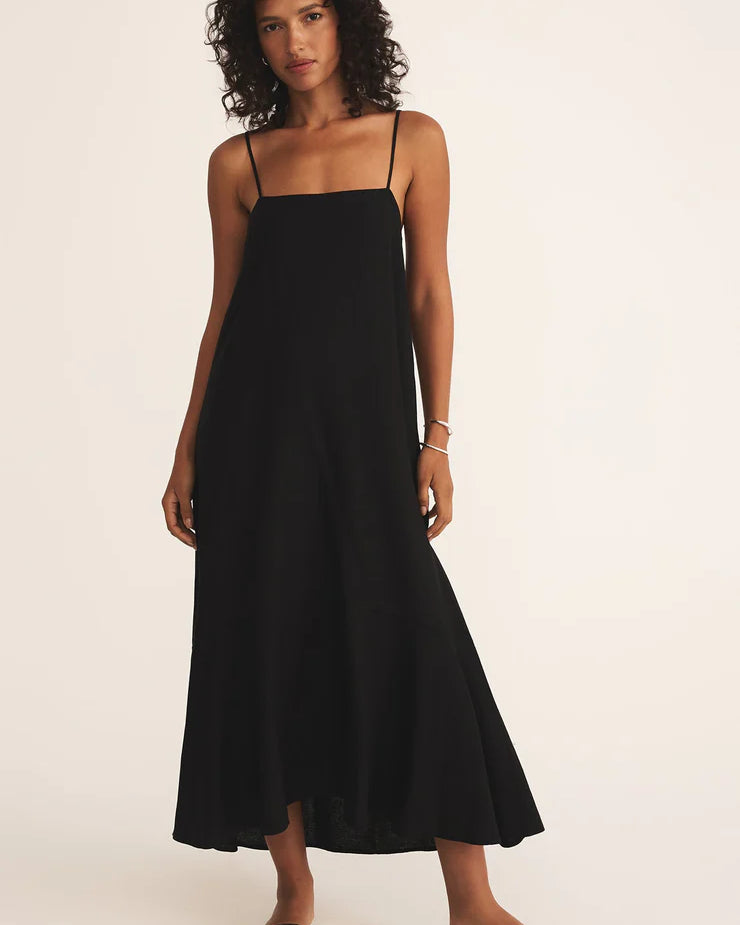 Z Supply Coast Linen Maxi Dress for women, made from breathable linen blend with a relaxed fit, maxi length, and breezy silhouette — perfect for warm-weather style, Black