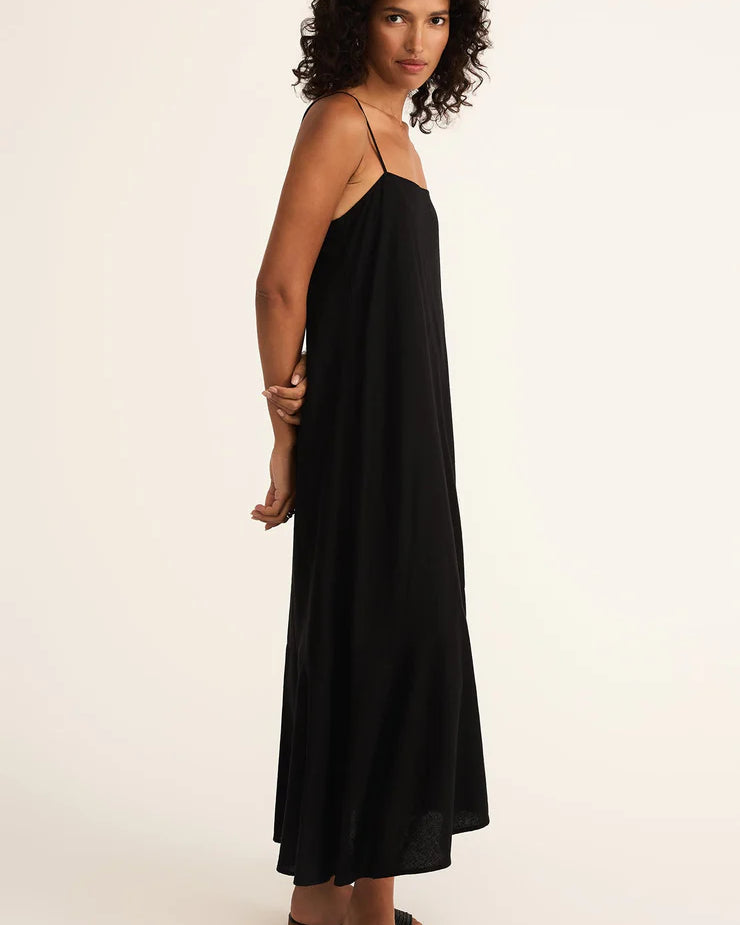 Z Supply Coast Linen Maxi Dress for women, made from breathable linen blend with a relaxed fit, maxi length, and breezy silhouette — perfect for warm-weather style, Black