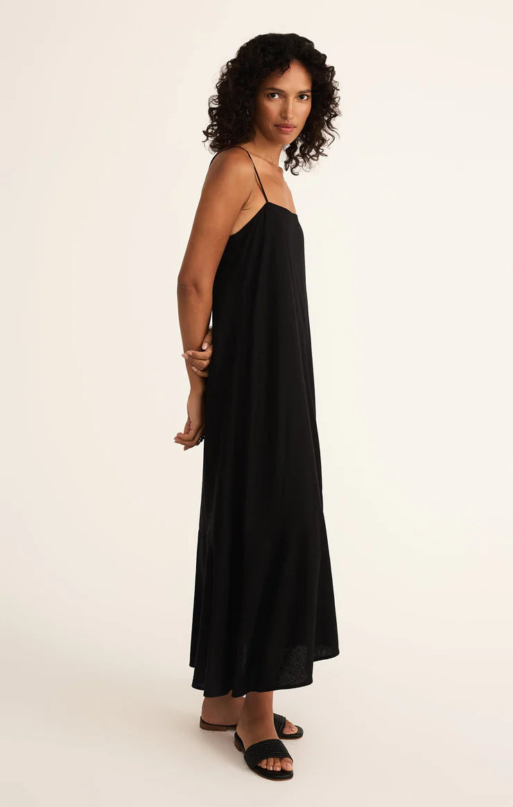 Z Supply Coast Linen Maxi Dress for women, made from breathable linen blend with a relaxed fit, maxi length, and breezy silhouette — perfect for warm-weather style, Black