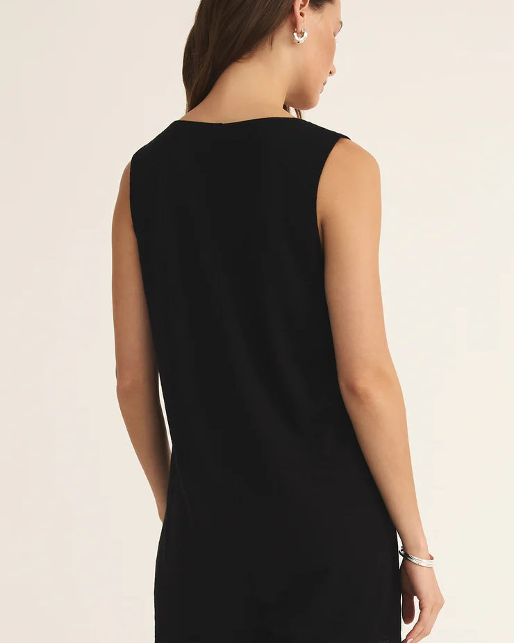 Z Supply Solace Textured Romper for women, made from soft textured knit with a relaxed fit, sleeveless cut, and flattering V-neckline — perfect for casual summer wear or lounging, Black