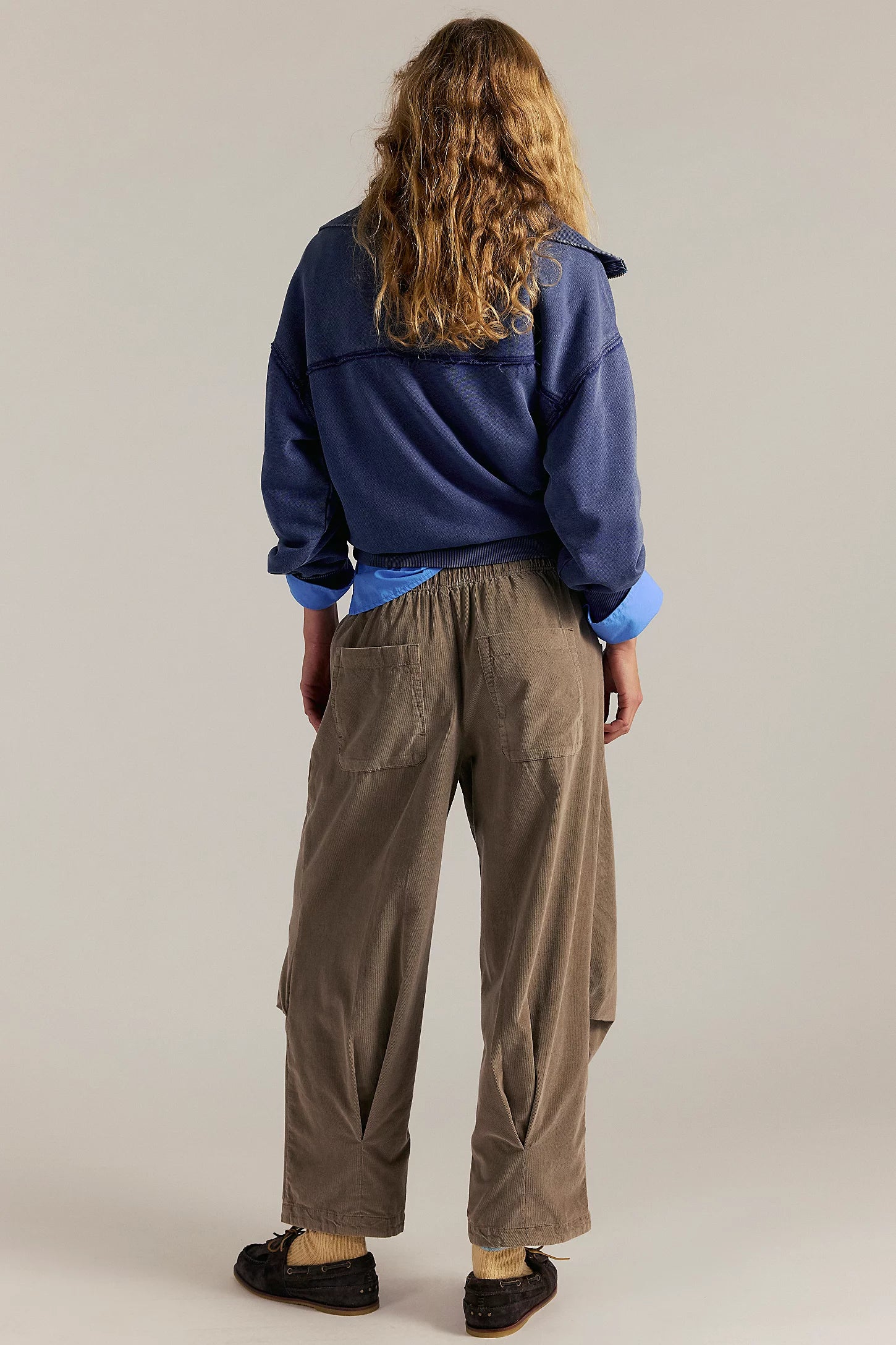 Free People Nice Choice Cord Jeans featuring a mid-rise, slouchy boyfriend fit in soft corduroy for a relaxed, effortless style, Fossil Dune