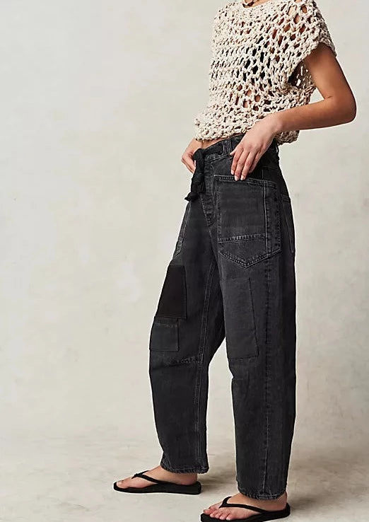 Free People Moxie Low Slung Pull-On Jeans – Low-rise, pull-on jeans with a relaxed fit, Nighthawk