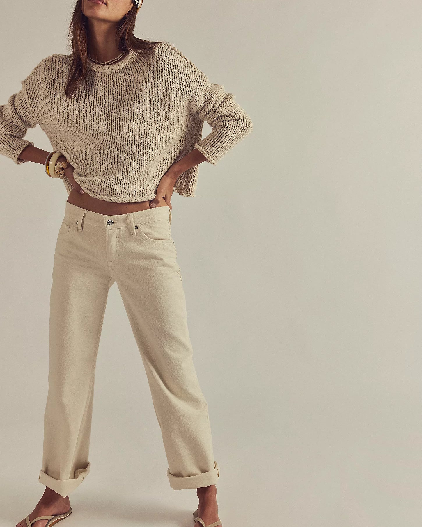 Free People Opal Rollneck Knit Sweater — cozy oversized women’s pullover with chunky texture and rolled neckline, Tea