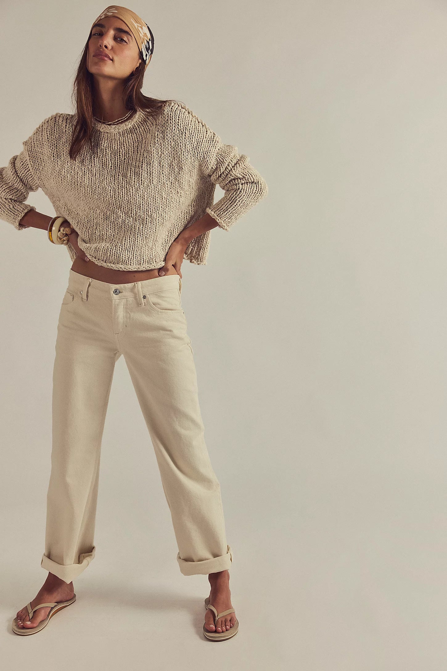 Free People Opal Rollneck Knit Sweater — cozy oversized women’s pullover with chunky texture and rolled neckline, Tea