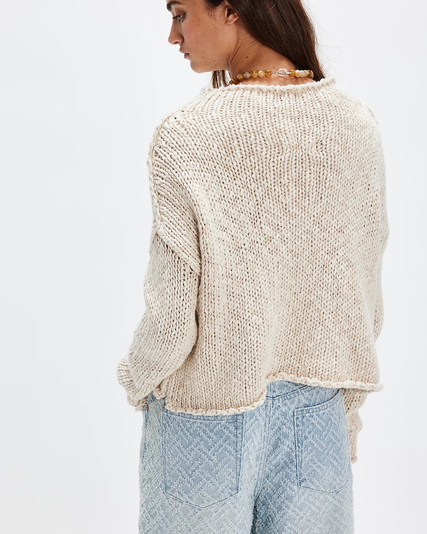 Free People Opal Rollneck Knit Sweater — cozy oversized women’s pullover with chunky texture and rolled neckline, Tea