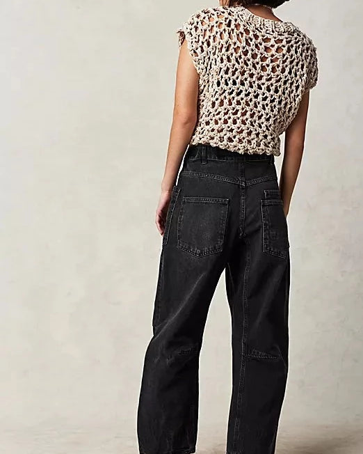 Free People Moxie Low Slung Pull-On Jeans – Low-rise, pull-on jeans with a relaxed fit, Nighthawk