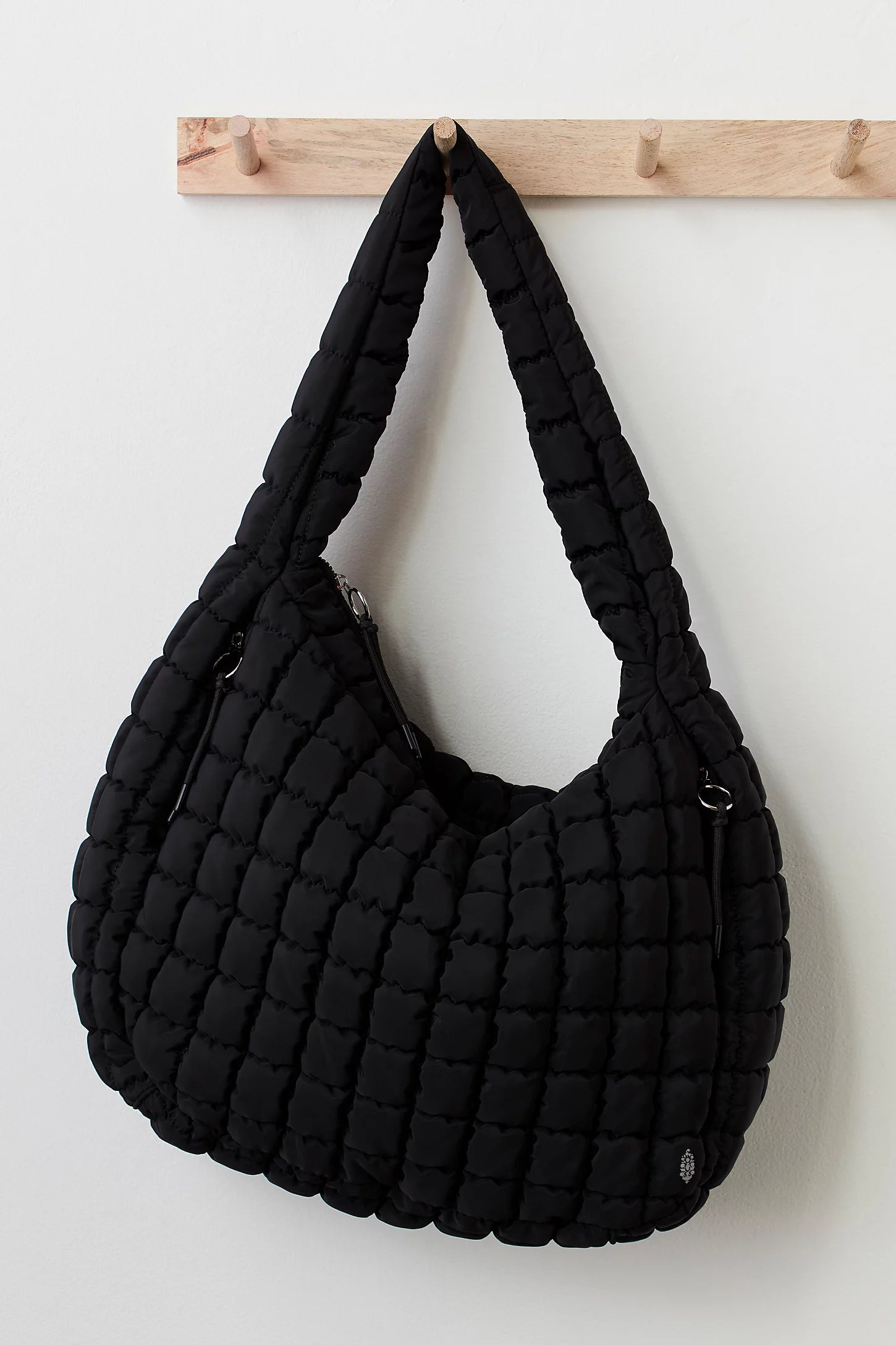 Free People Movement quilted carryall bag, oversized tote with padded texture, spacious interior, and casual sporty style, Black