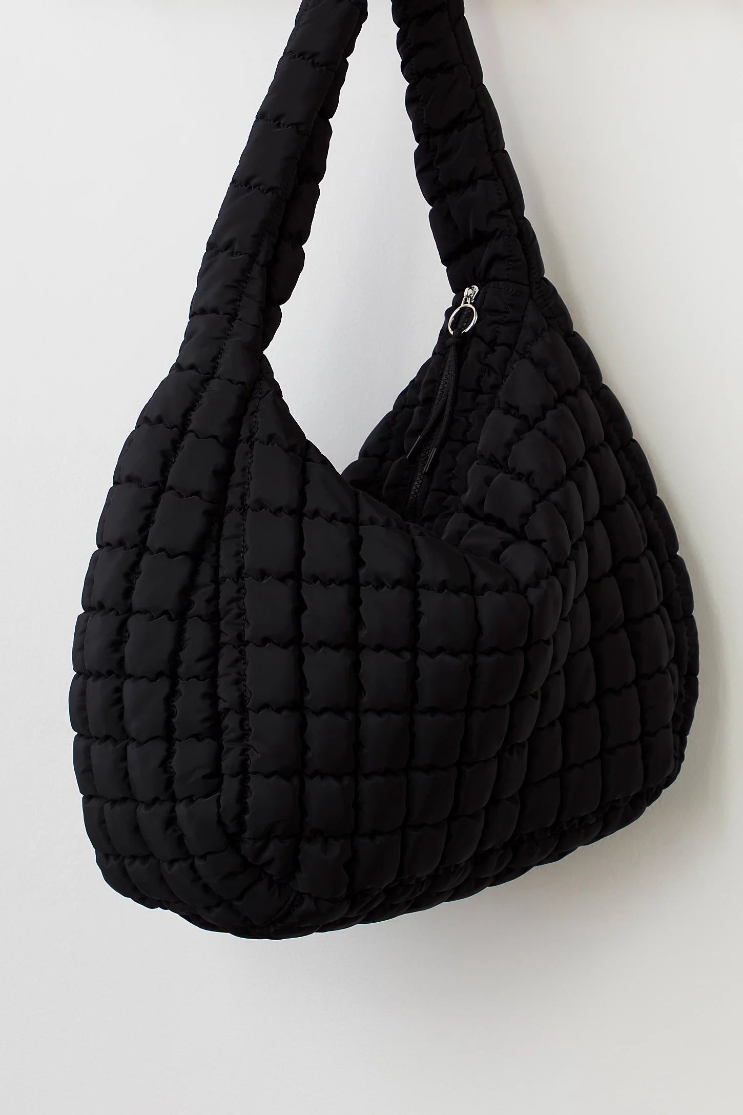 Free People Movement quilted carryall bag, oversized tote with padded texture, spacious interior, and casual sporty style, Black