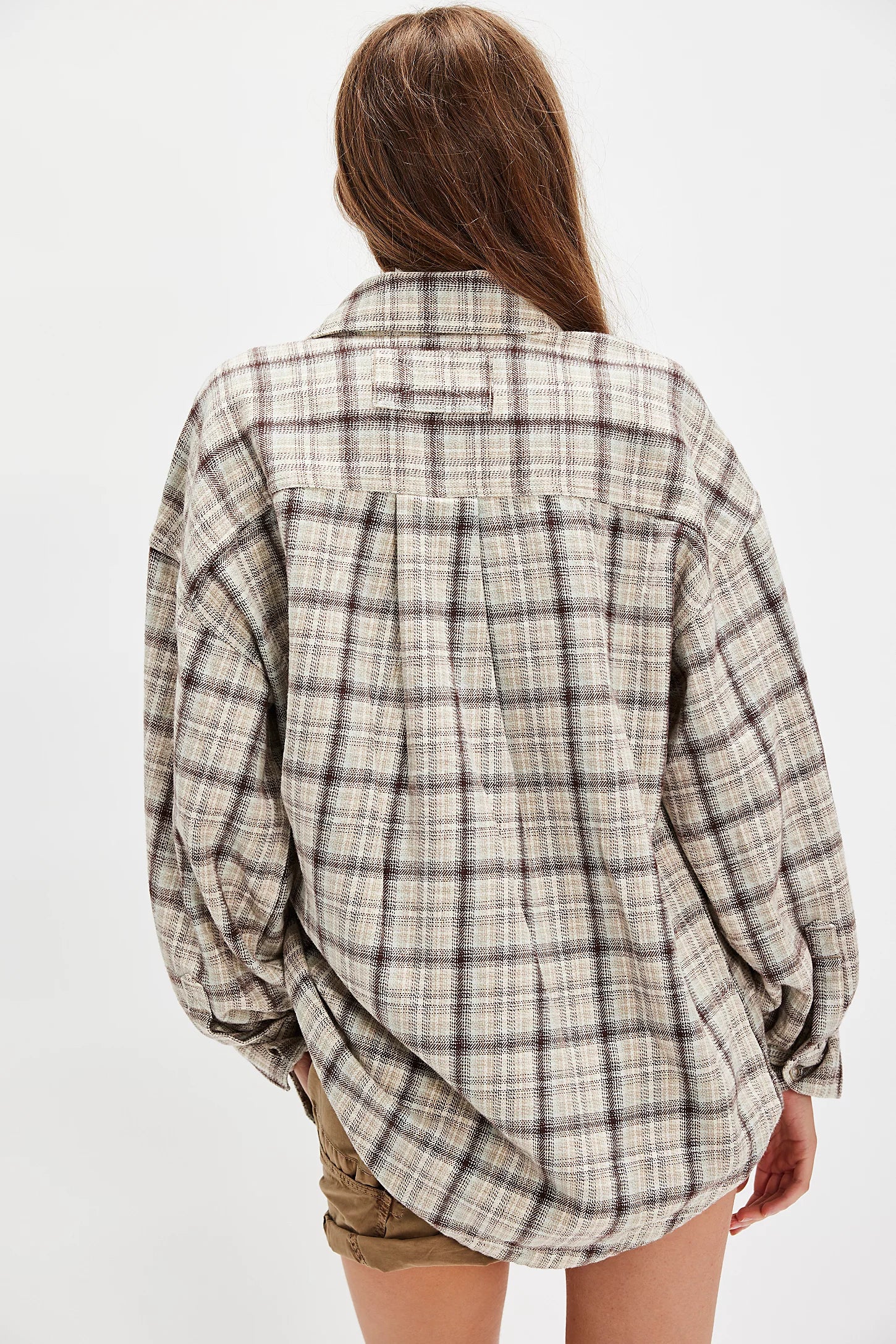 We The Free Ashley plaid shirt, button-down with relaxed fit, soft woven fabric, and classic plaid pattern, Ivory Combo