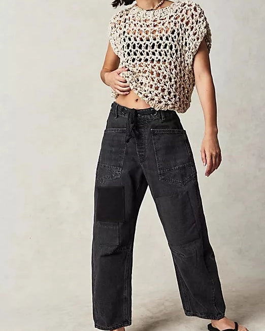 Free People Moxie Low Slung Pull-On Jeans – Low-rise, pull-on jeans with a relaxed fit, Nighthawk