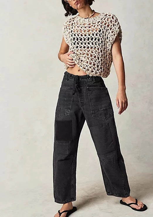 Free People Moxie Low Slung Pull-On Jeans – Low-rise, pull-on jeans with a relaxed fit, Nighthawk