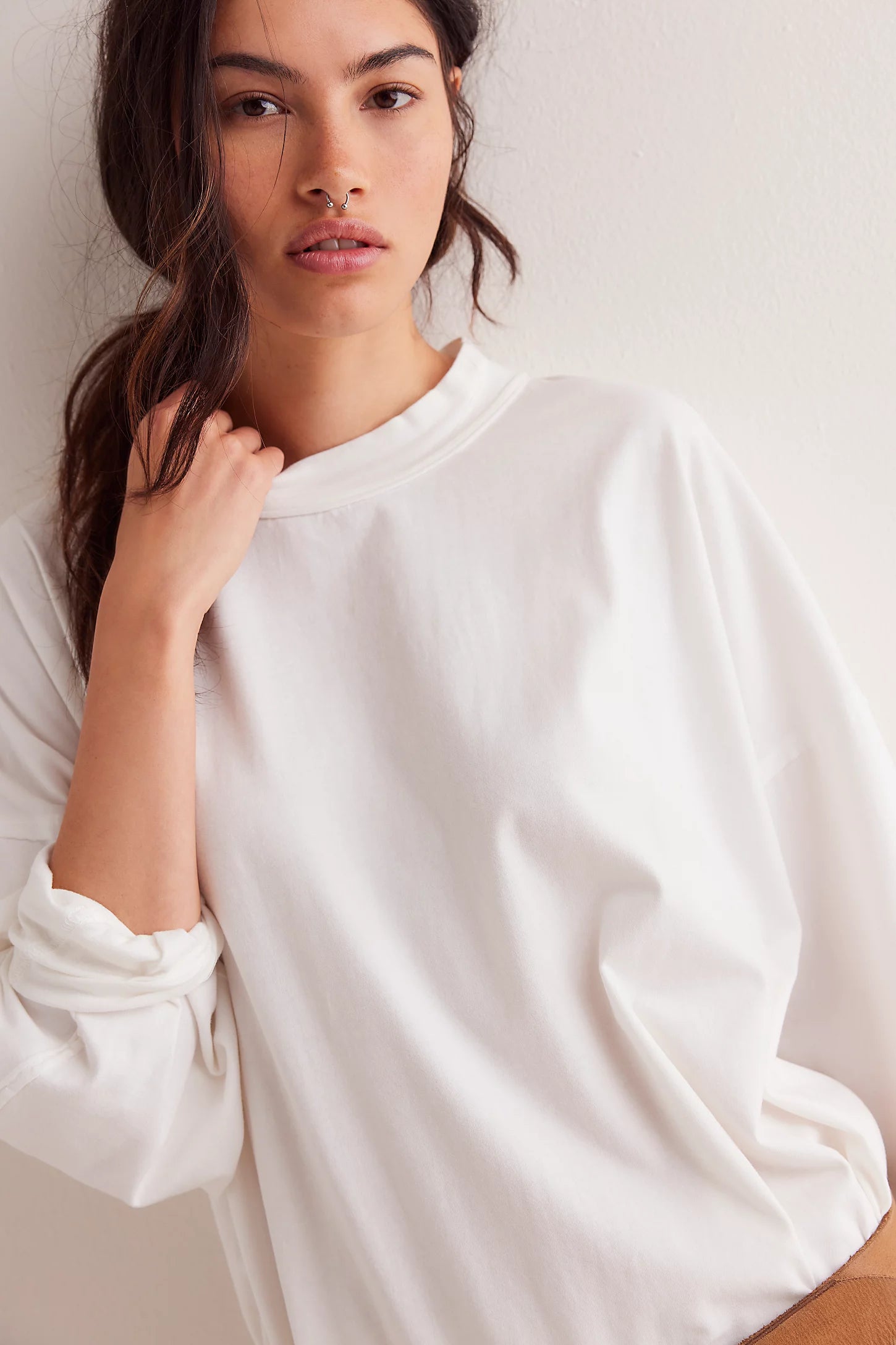 We the Free Heater Tee with a crew neckline, relaxed fit, and soft fabric, offering a comfortable, effortless style, Optic White