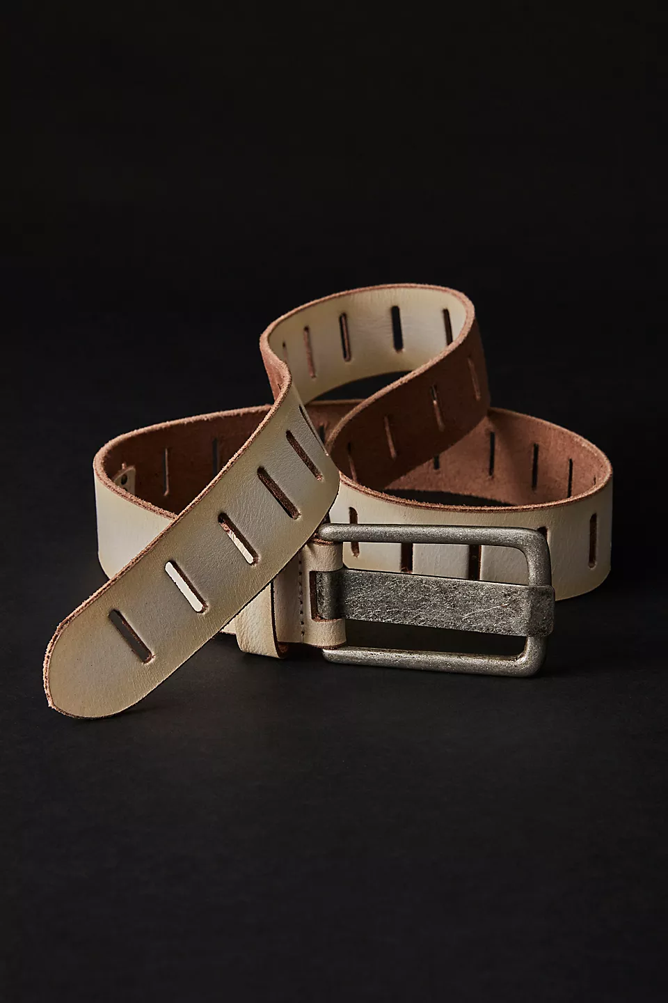 We The Free Jona Belt – A stylish leather belt featuring a distressed finish and an adjustable buckle for a rugged, vintage-inspired look, Distressed Ivory