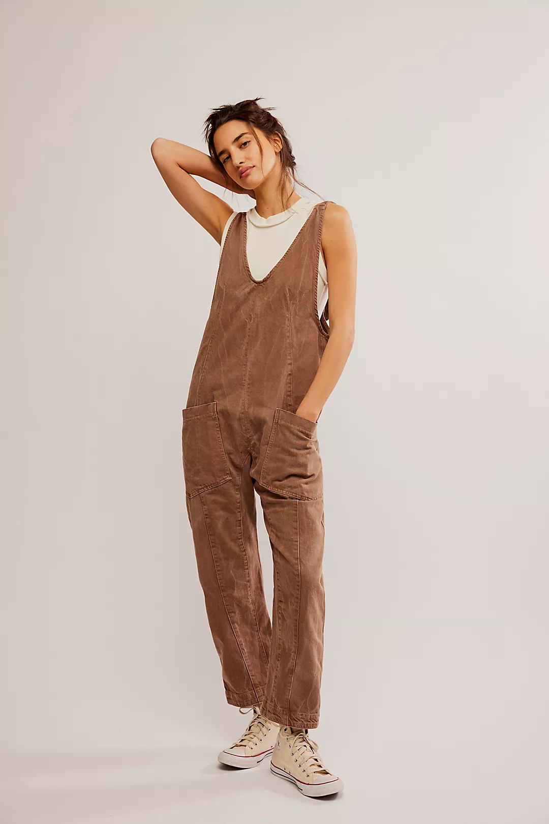 We The Free Highroller Jumpsuit – A relaxed, oversized jumpsuit with a scoop neckline, wide legs, and a comfortable, casual fit for an effortless, laid-back style, Chocolate