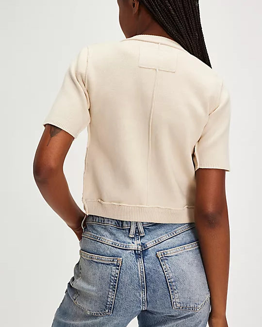 We The Free NY Twosie Set – A chic two-piece set featuring a fitted, cropped square-neck tank top and a short-sleeve cardi with a crew neckline, ribbed trim, and tort button-front closure, Ecru