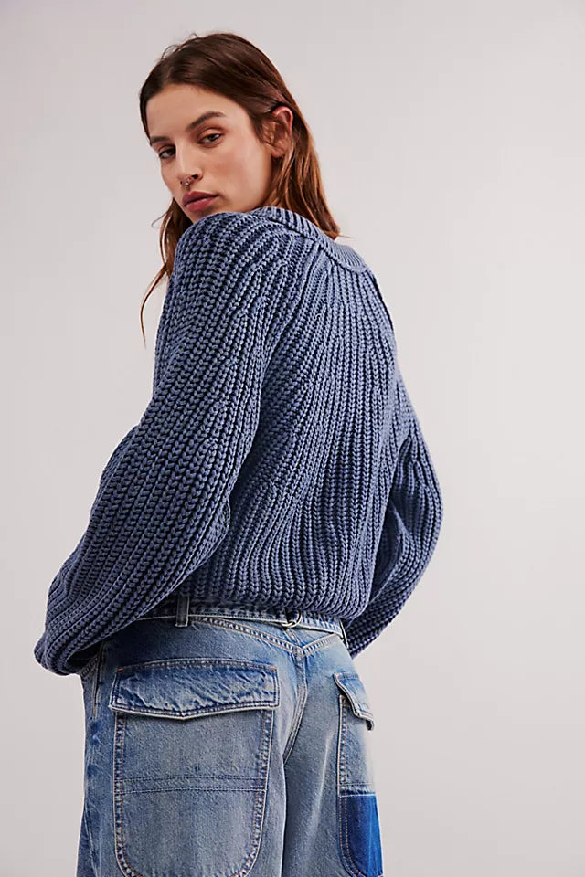 Free People Sweet Nothing Cardi featuring a soft, knitted design with an open-front and long sleeves. This relaxed, oversized cardigan offers a cozy, laid-back style, perfect for layering over casual outfits for added warmth and comfort, Navy
