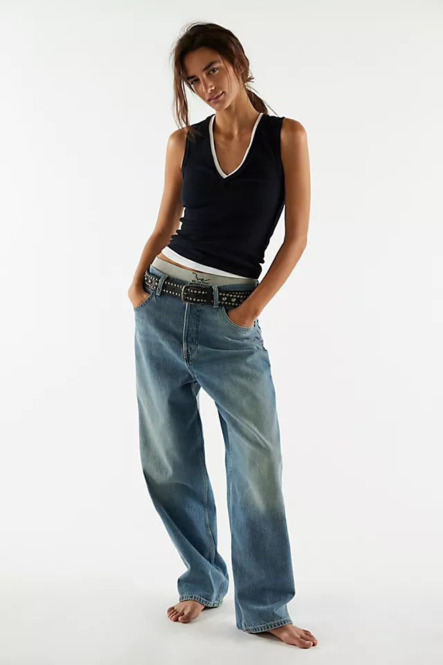 We The Free Neria Tank, featuring a slim fit, V-neckline, raised seaming, and dropped armholes, Black