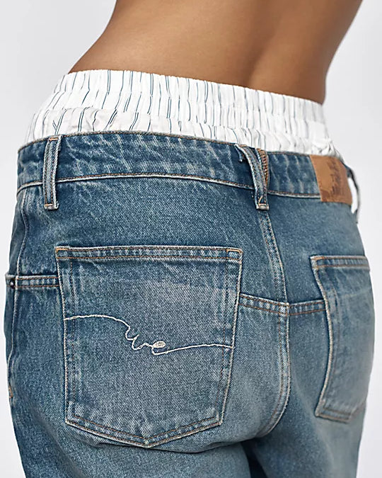 We The Free Deep Trance Dropped Boyfriend Jeans with a relaxed, oversized fit, distressed detailing, and a slightly tapered leg, From Beyond