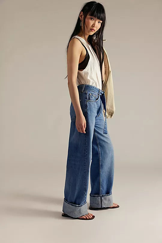 Free People East Bay Cuffed Jeans – high-rise, relaxed-fit jeans with a cuffed hem and five-pocket styling, Spunky