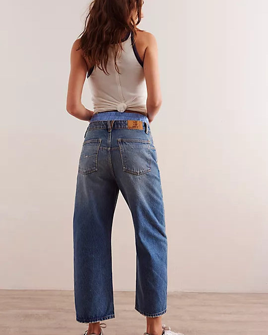We The Free Deep Trance Dropped Boyfriend Jeans with a relaxed, oversized fit, distressed detailing, and a slightly tapered leg, From Beyond