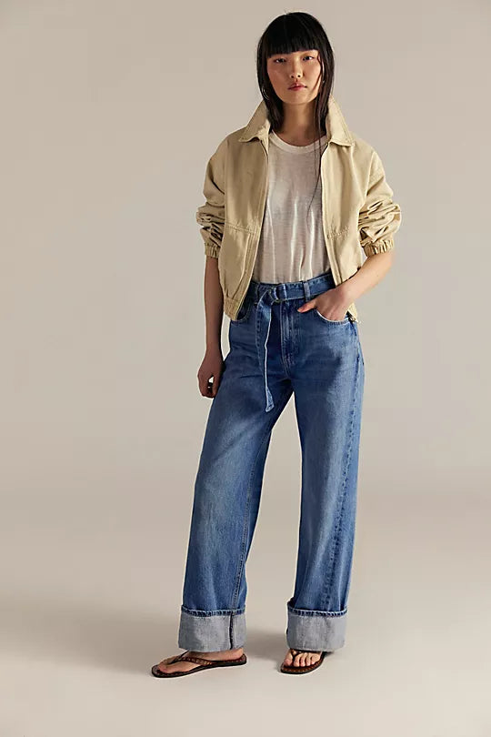 Free People East Bay Cuffed Jeans – high-rise, relaxed-fit jeans with a cuffed hem and five-pocket styling, Spunky