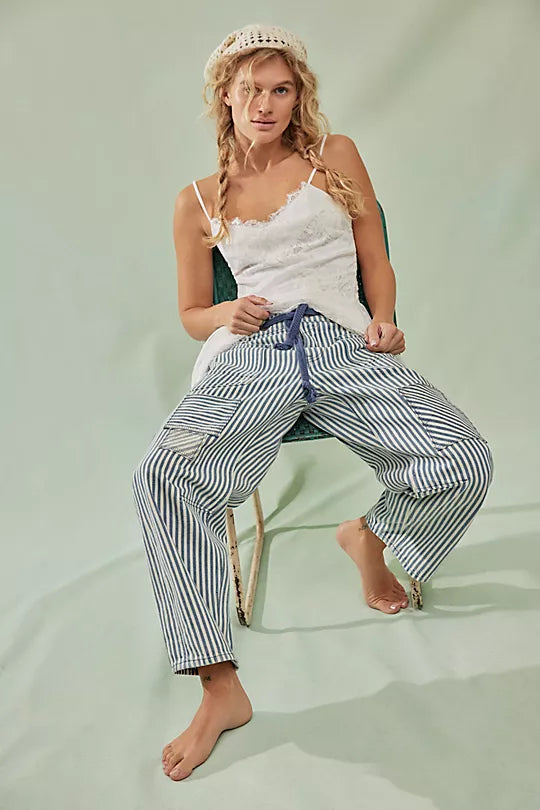 We The Free Moxie Railroad Low-Slung Jeans – Relaxed-fit, low-rise jeans with a vintage-inspired railroad stripe pattern, featuring a slightly tapered leg for a cool, casual look, Dark Slate