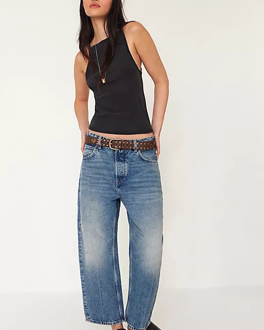 We The Free Deep Trance Dropped Boyfriend Jeans with a relaxed, oversized fit, distressed detailing, and a slightly tapered leg, From Beyond