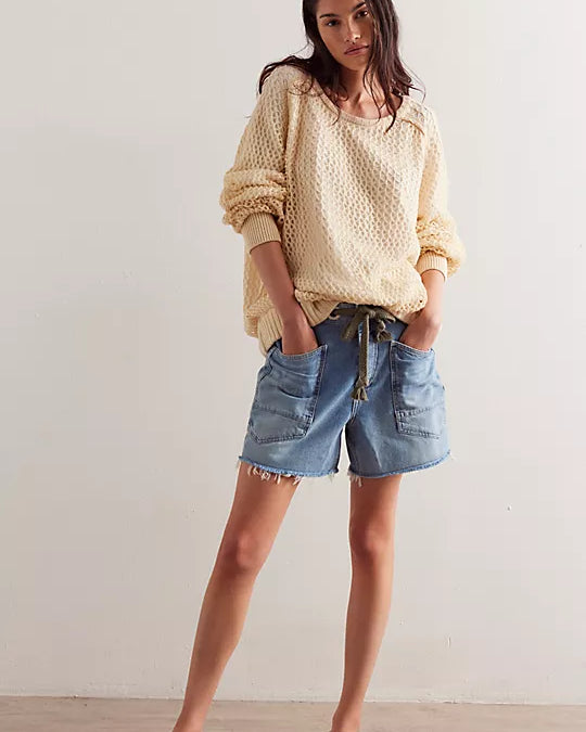 We The Free Moxie Shorts with a relaxed fit, frayed hem, and distressed details for a laid-back, casual look, Truest Blue